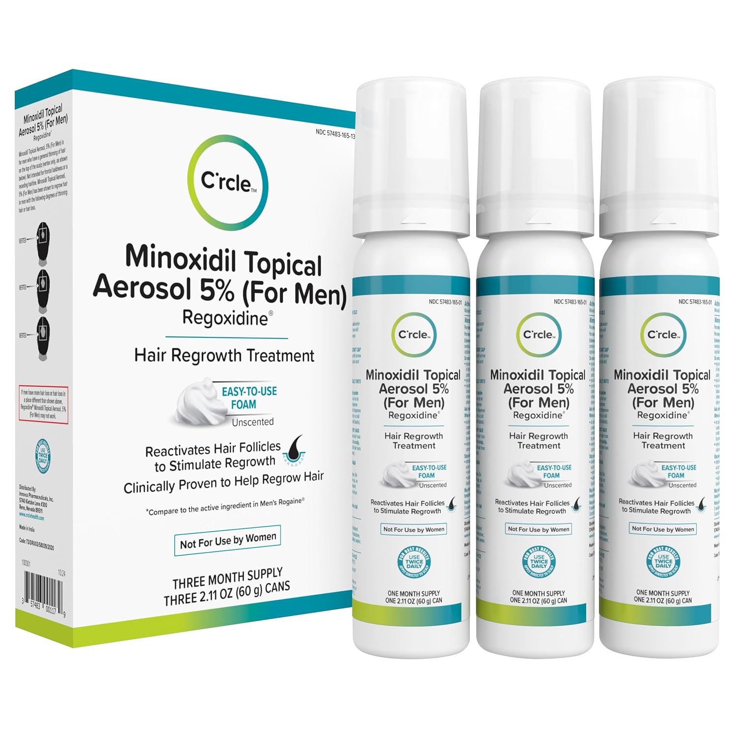 Minoxidil For Men Foam 5% - Unscented 3 Month Supply - Helps Restore Vertex Hair Loss & Thinning - 5% Minoxidil Foam For Men - Extra Strength Supports Hair Regrowth