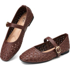 Trary Mary Jane Shoes Women, Hollow Flats for Women, Ballet Flats Shoes Round Toe Mary Jane Flats, Ankle Strap Spring Summer Shoes Dressy Comfortable