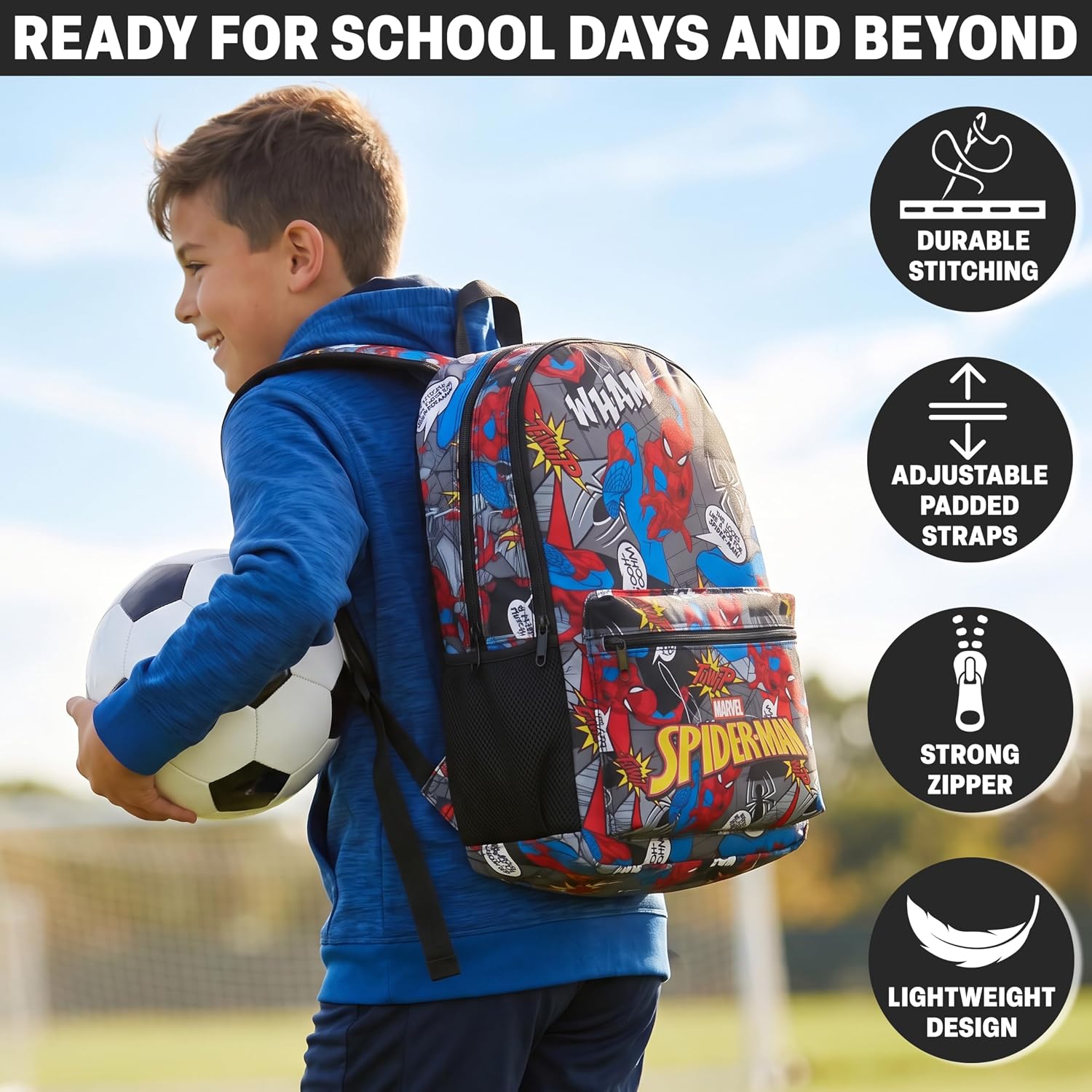 Get Trend Marvel Spider-Man Kids Backpack, Boys Lightweight 18 Inch Book Bag, Padded Straps Travel School Bag Gifts For Boys (Multi Spiderman)