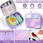 Fimibuke Kids Backpack For School Girls, Waterproof Backpack W/Lunch Box | 3Pcs Lightweight Kids Galaxy Bookbag W/ Lunch Box Combo Set, Cute Backpack For Girls Ages 6+ Elementary Middle School Teens