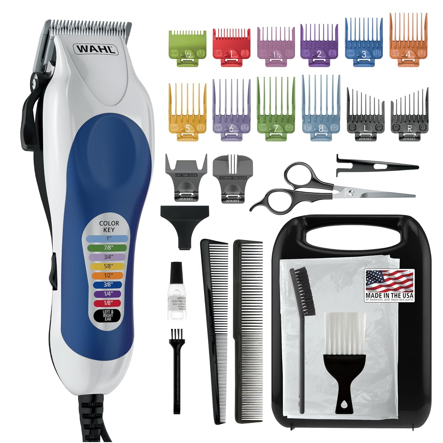Wahl Clipper Usa Color Pro Complete Haircutting Kit With Easy Color Coded Guide Combs - Corded Clipper For Hair Clipping & Grooming Men, Women, & Children - Model 3029694