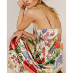 Amiblvowa Women Floral Maxi Dress Sexy Sleeveless Backless A-Line Long Flowy Dress Back Cut Out Spaghetti Strap Sundress