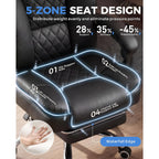 Gtplayer Executive Office Chair Big And Tall Leather Gaming Chair With Pocket Spring Cushion & Ergonomic Lumbar Support For Lower Back Pain Relief, Comfy Desk Chair With Footrest, Matte-Black