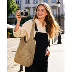 Beach Bag, Straw Beach Bags For Women, Floral Designed Beach Tote Lightweight Foldable Straw Bag