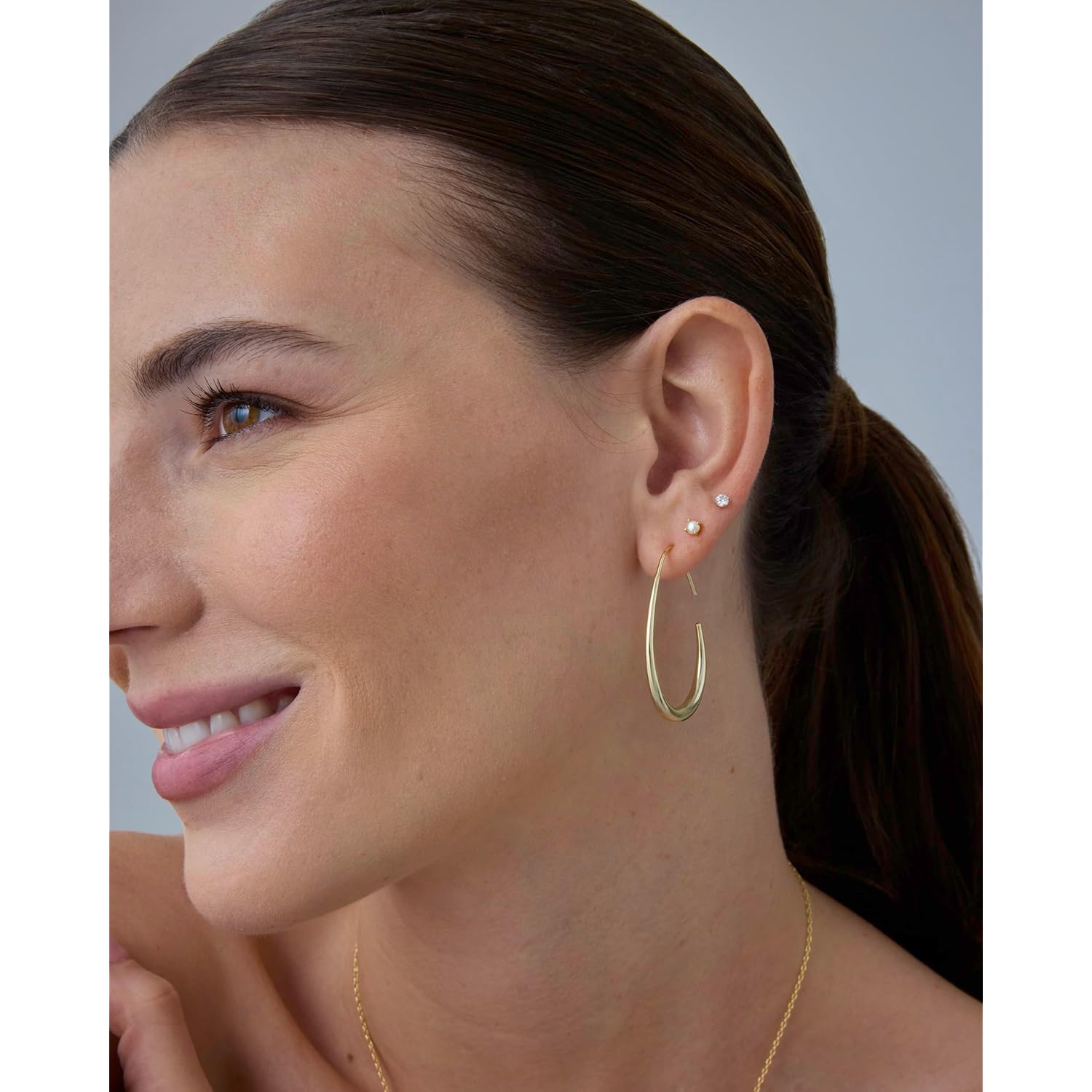 PAVOI 14K Gold Plated 925 Sterling Silver Post Lightweight Teardrop Hoop Earrings for Women | Large Oval Pull-Through Statement Earrings