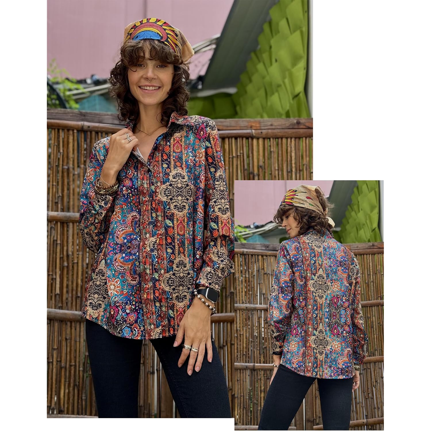 Zeagoo Button Down Shirts For Women Dressy Floral Printed Long Sleeve Blouse Business Casual Work Tops
