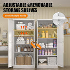71" Tall Metal Storage Cabinet, Kitchen Pantry Storage Cabinets With Doors And 4 Shelves, White Pantry Cabinet, Utility Kitchen Cupboard, Large Steel Cabinets For Dining, Office, Living Room