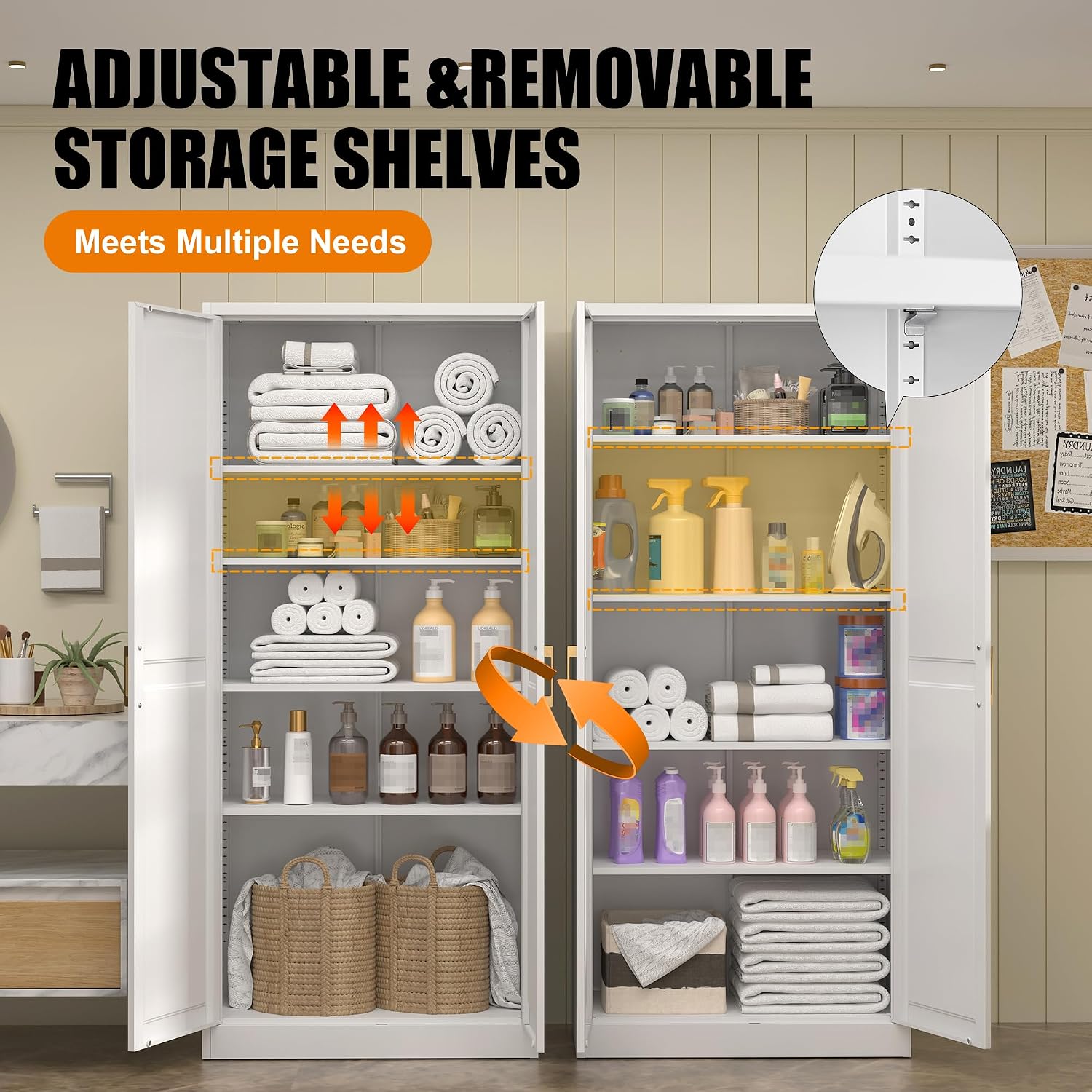 71" Tall Metal Storage Cabinet, Kitchen Pantry Storage Cabinets With Doors And 4 Shelves, White Pantry Cabinet, Utility Kitchen Cupboard, Large Steel Cabinets For Dining, Office, Living Room