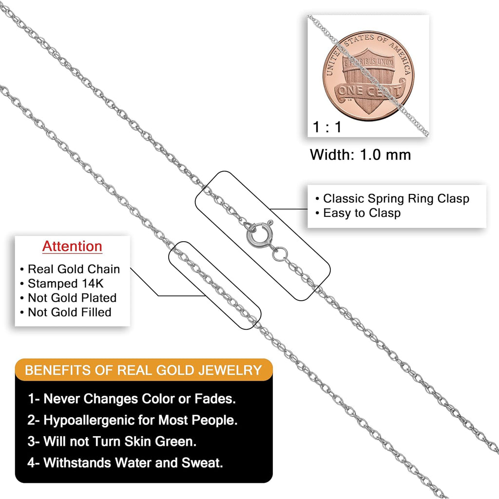 Kooljewelry Womens Classic Rope Chain - 14k White Gold Barely-There Necklace Thin Lightweight