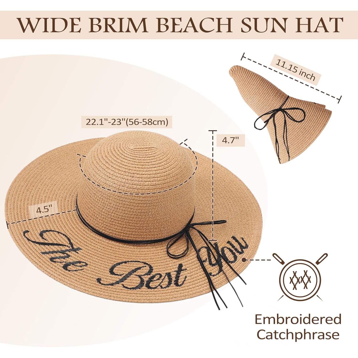 Beach Sun Hats for Women, Straw Hat for Women, Womens Sun Hat UPF 50+ UV Protection, Summer Hats Packable Foldable Khaki-the Best You