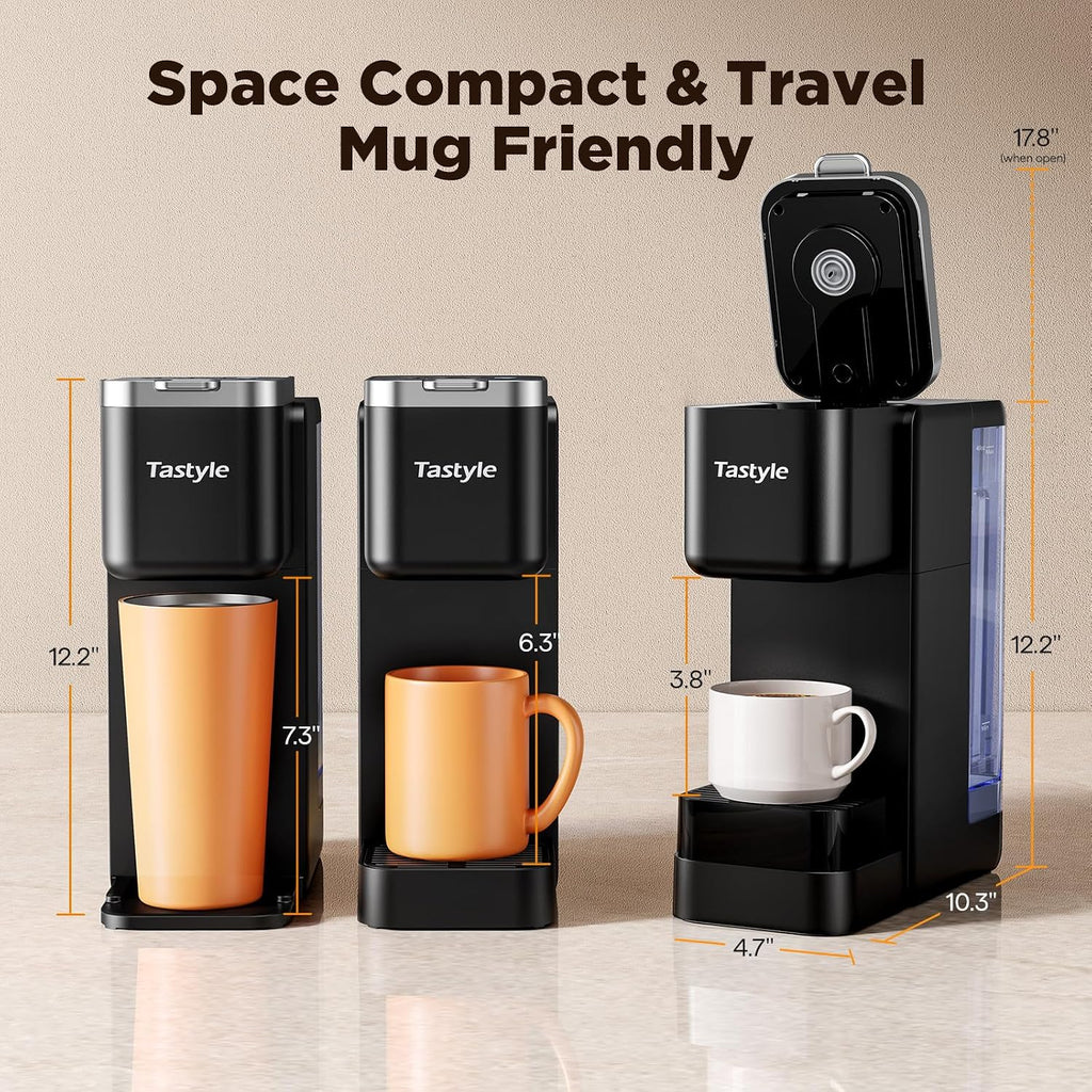 Tastyle Hot & Iced Coffee Maker With Magnetic K-Pod Organizer (Pods Not Included), Stores 10 Pods, 4-5 Cups Coffee Maker & Single-Serve Brewer For K Cup & Grounds, 40Oz Removable Water Tank, Black