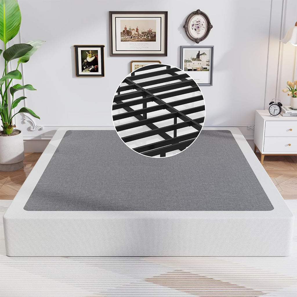 Queen Box Spring, 8 Inch Box Spring For Queen Bed, 3000 Lbs Heavy Duty Metal Frame Mattress Foundation With Fabric Cover, Easy Assembly-Noise Free