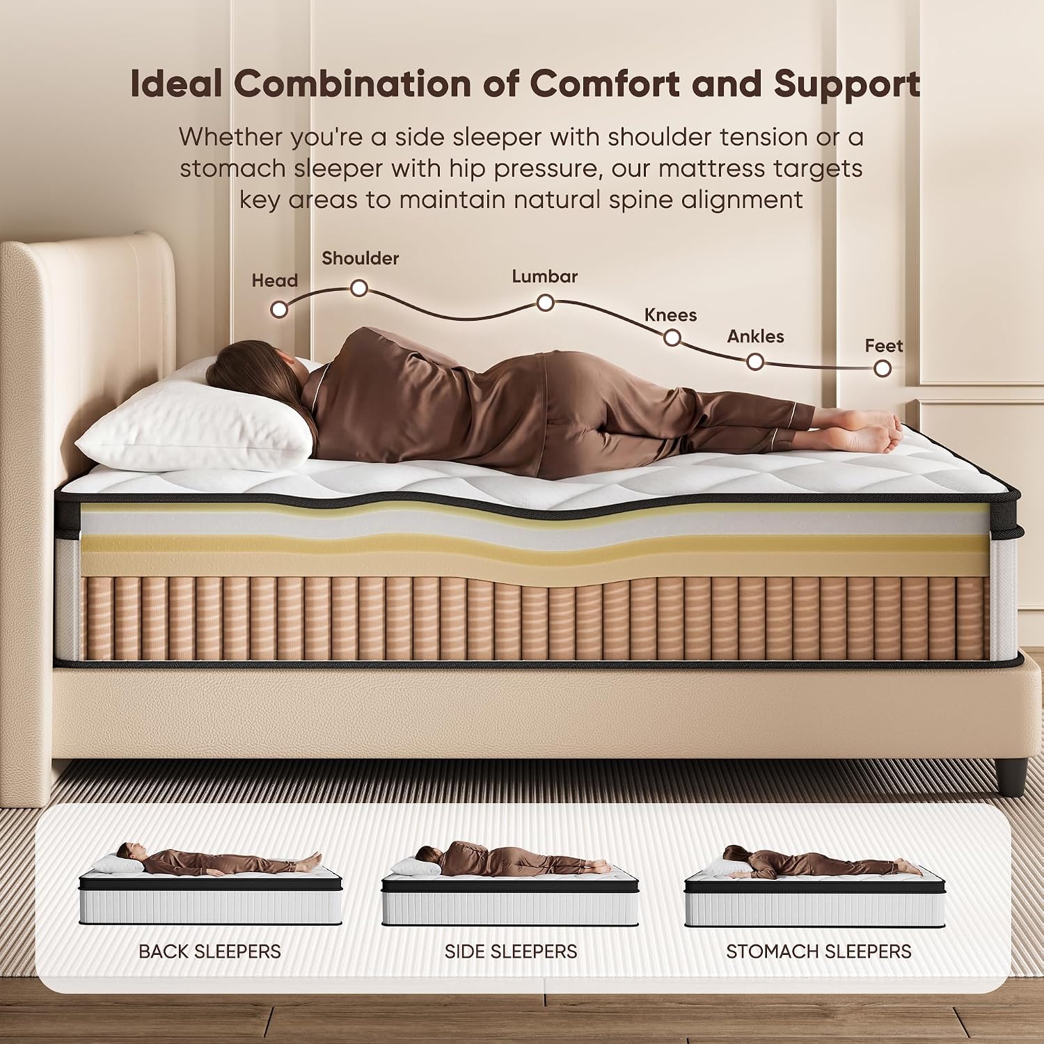 Queen Hybrid Mattress 12 Inch In A Box, Cooling Gel Memory Foam & Pocket Springs, Medium Firm, Pressure Relief & Motion Isolation, Extra Edge Support, Fiberglass Free, All Sleep Positions, Pillow Top