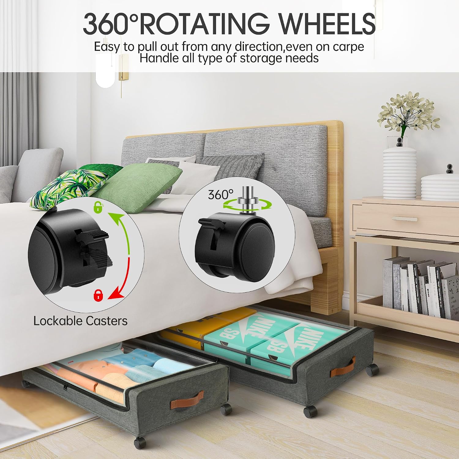 Yecaye Under Bed Storage With Wheels, 2Pack Under Bed Storage Containers, Underbed Shoe Storage Organizer, Rolling Under Bed Metal Drawers For Clothes, Blankets(30.71 X 16.93 X 6.69 In)