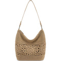 Crochet Hobo Bags For Women Woven Lightweight Boho Shoulder Purse And Handbags With Leather Strap Khaki