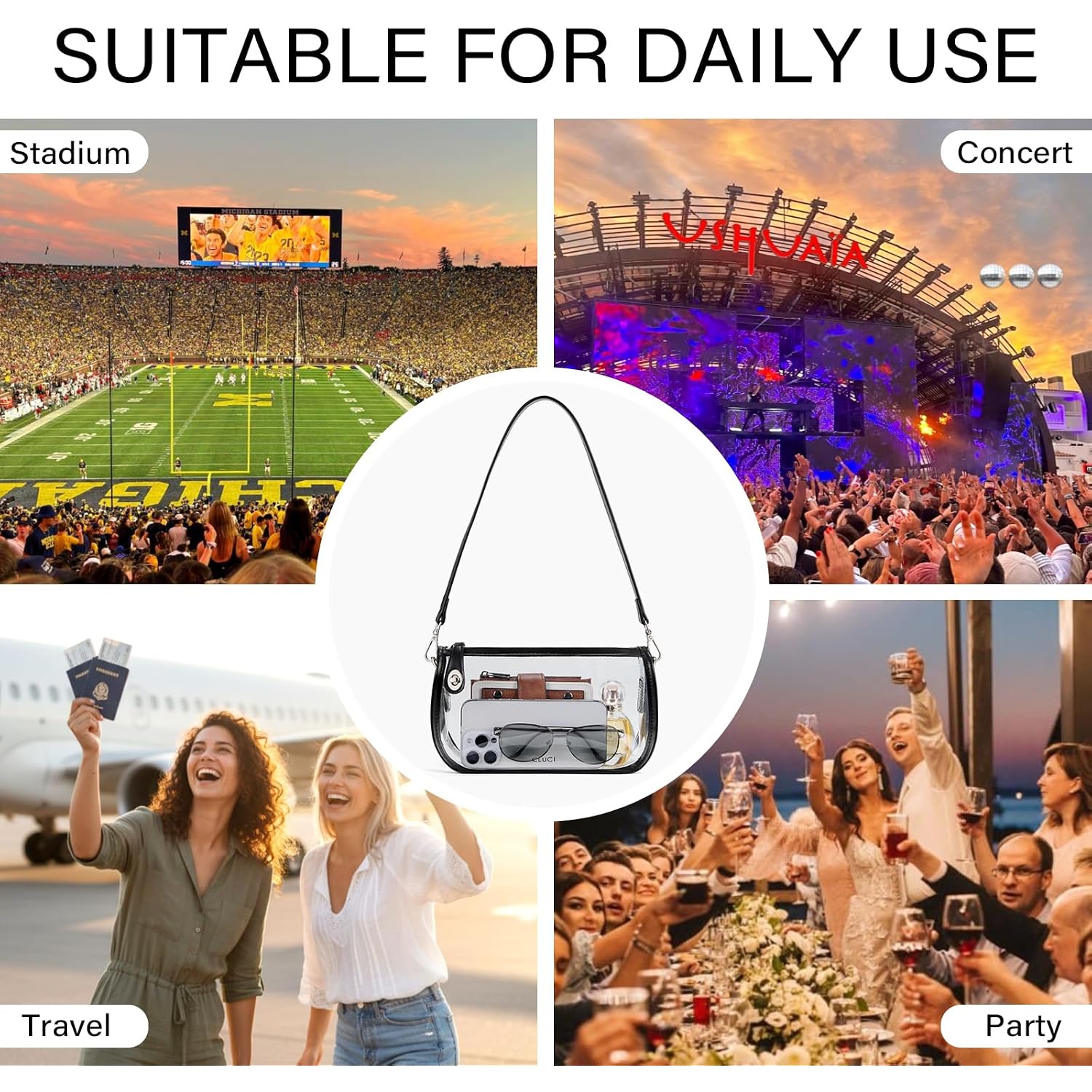 Cluci Clear Purse Crossbody Bags For Women Clear Crossbody Bag Clear Shoulder Bag For Concerts Sports Events Festivals