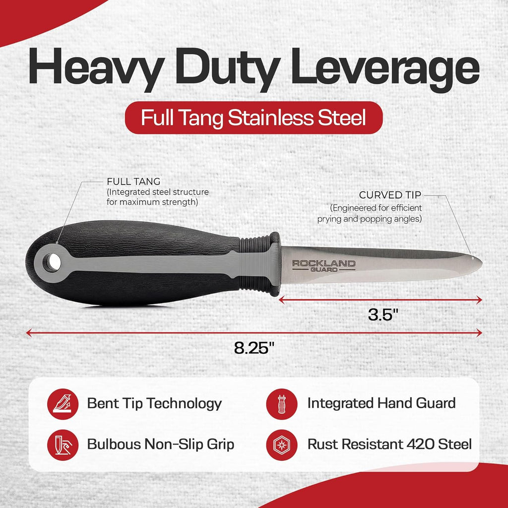 Rockland Guard Professional Oyster Shucking Kit - 3.5” Heavy Duty Stainless Steel Oyster Shucking Knife and Level 5 Cut Resistant Gloves, Clam Opener Shucker and Seafood Tool Gift Set, Large