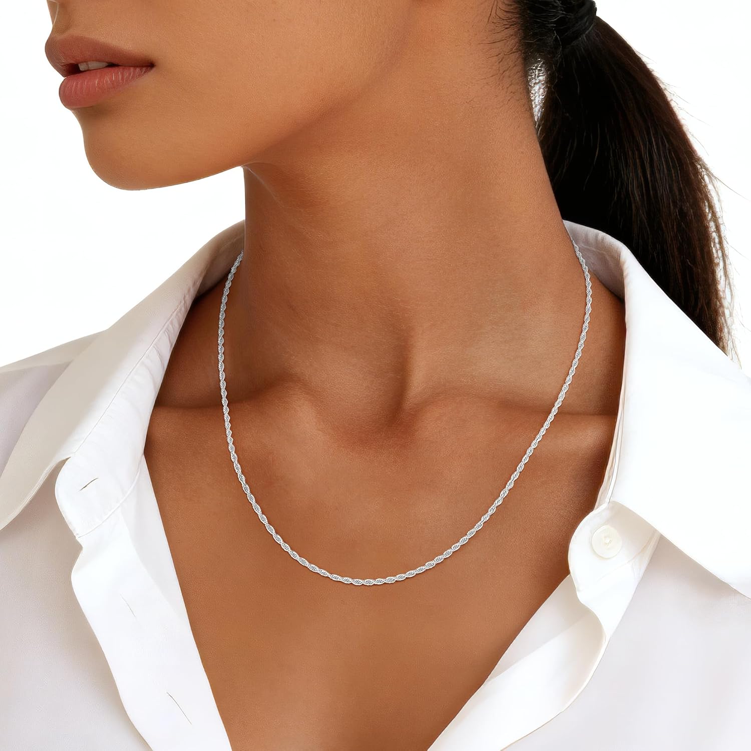 1.5mm 2mm Rope Chain 925 Sterling Silver Chain Necklace for Women, Sturdy Durable Women's Chains Necklace, 16 18 20 22 24 26 Inch
