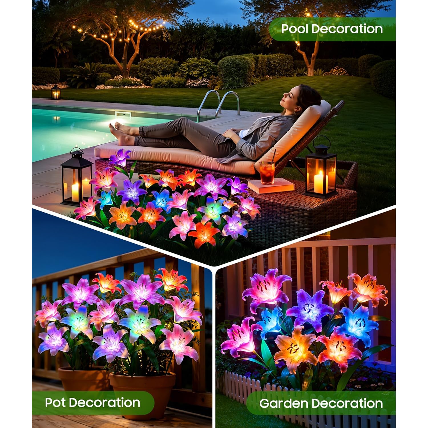 Letmy Solar Garden Lights, 4 Pack Solar Flower Lights With 6 Head Bigger Lily Lights, Ip65 Waterproof Solar Lights Outdoor, Decorative Lights For Garden, Patio, Yard, Flower Bed