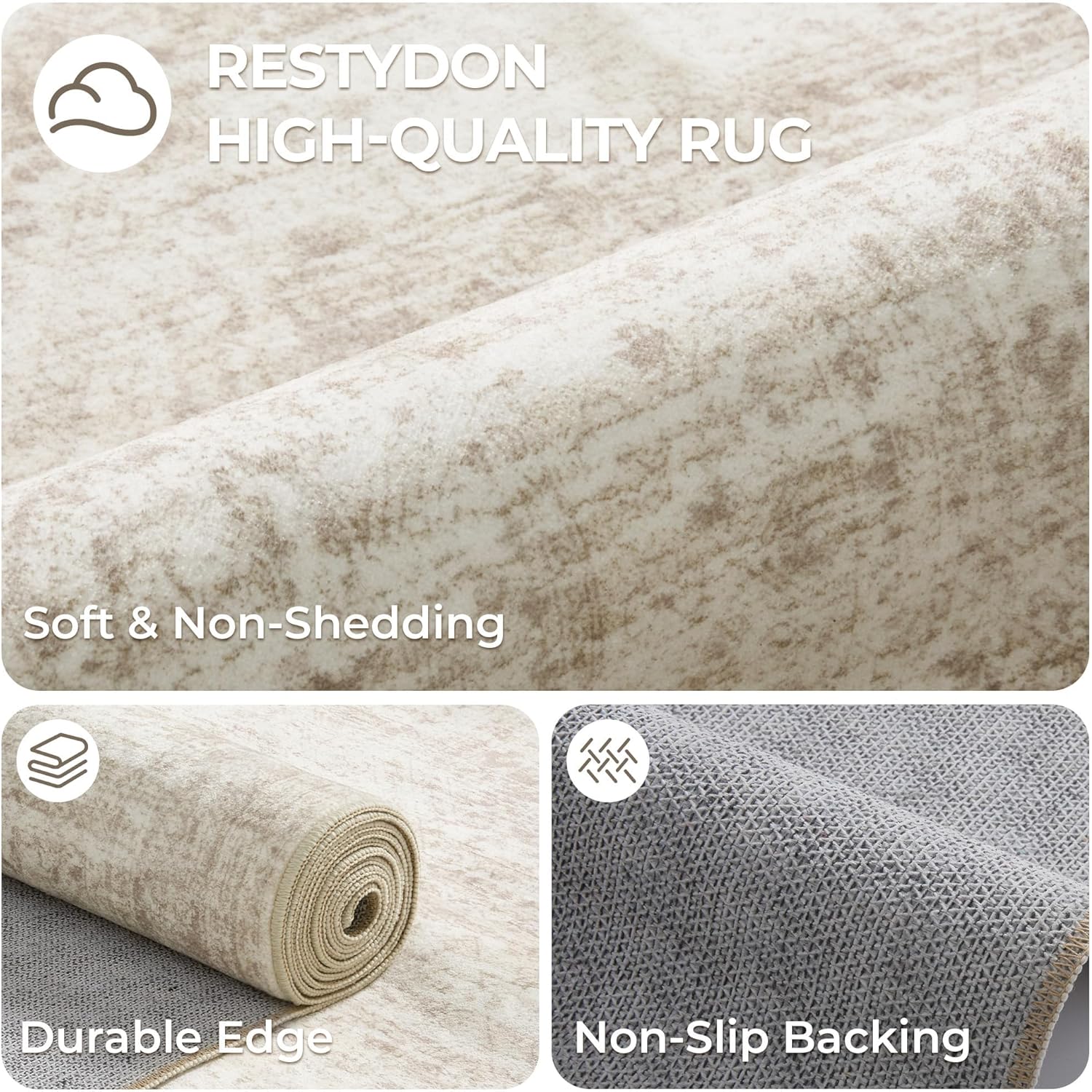 Rug Runners for Hallways Non Slip - 2x8 Runner Rug for Bedroom, Washable Runner with Rubber Backing, Soft Low-Pile Carpet for Kitchen, Laundry, Bathroom (2'x8', Beige/Ivory)