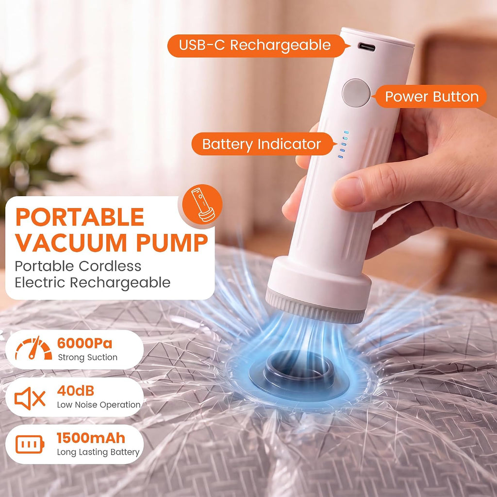 Vacuum Storage Bags With Electric Pump,15 Pack 4 Sizes Thickened Space Saver Bags,Airtight Leak-Proof Compression Bags For Clothes,Comforters,Blankets,Bedding,Reusable Closet Organizer For Home Travel