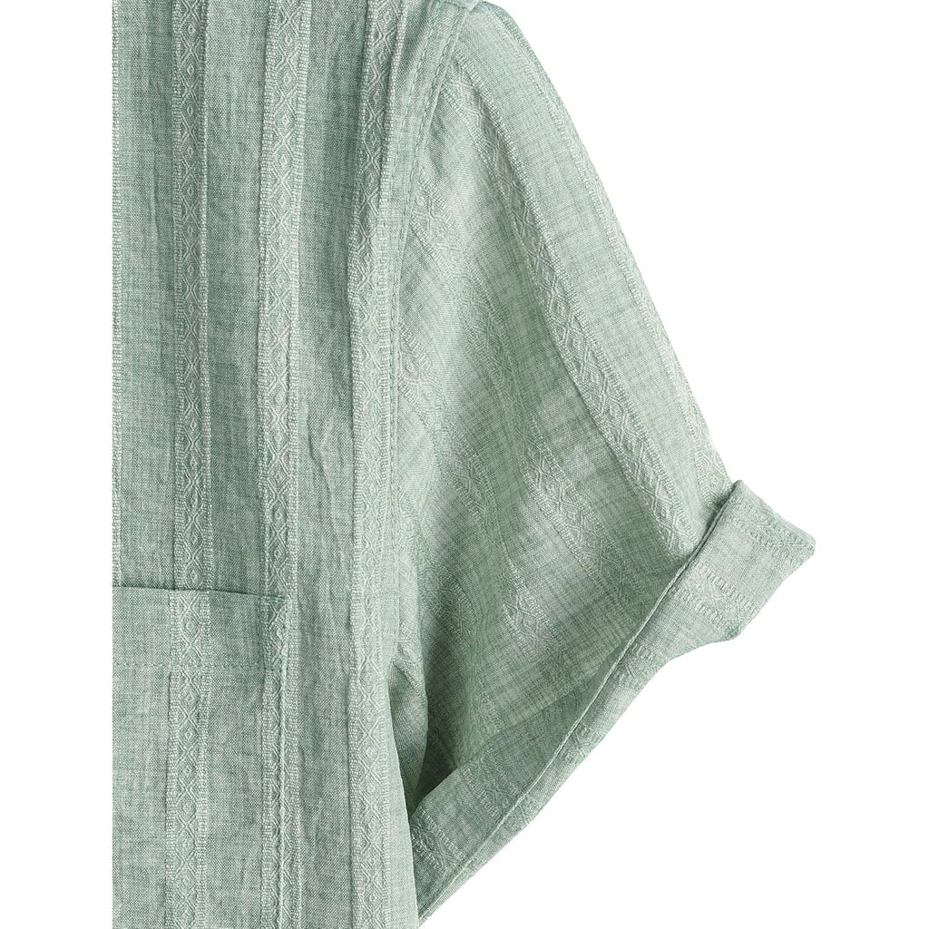 Lucmatton Men'S Vintage Bohemian Short Sleeve Button Down Shirt Casual Regular Fit Striped Textured Summer Beach Tops