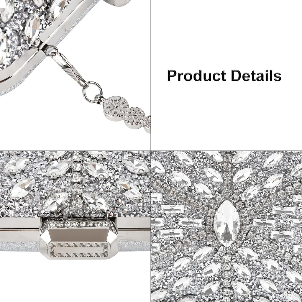 Womens Sparkly Rhinestone Crystal Glitter Clutch Purse Evening Handbag Shoulder Bag for Wedding Party Prom