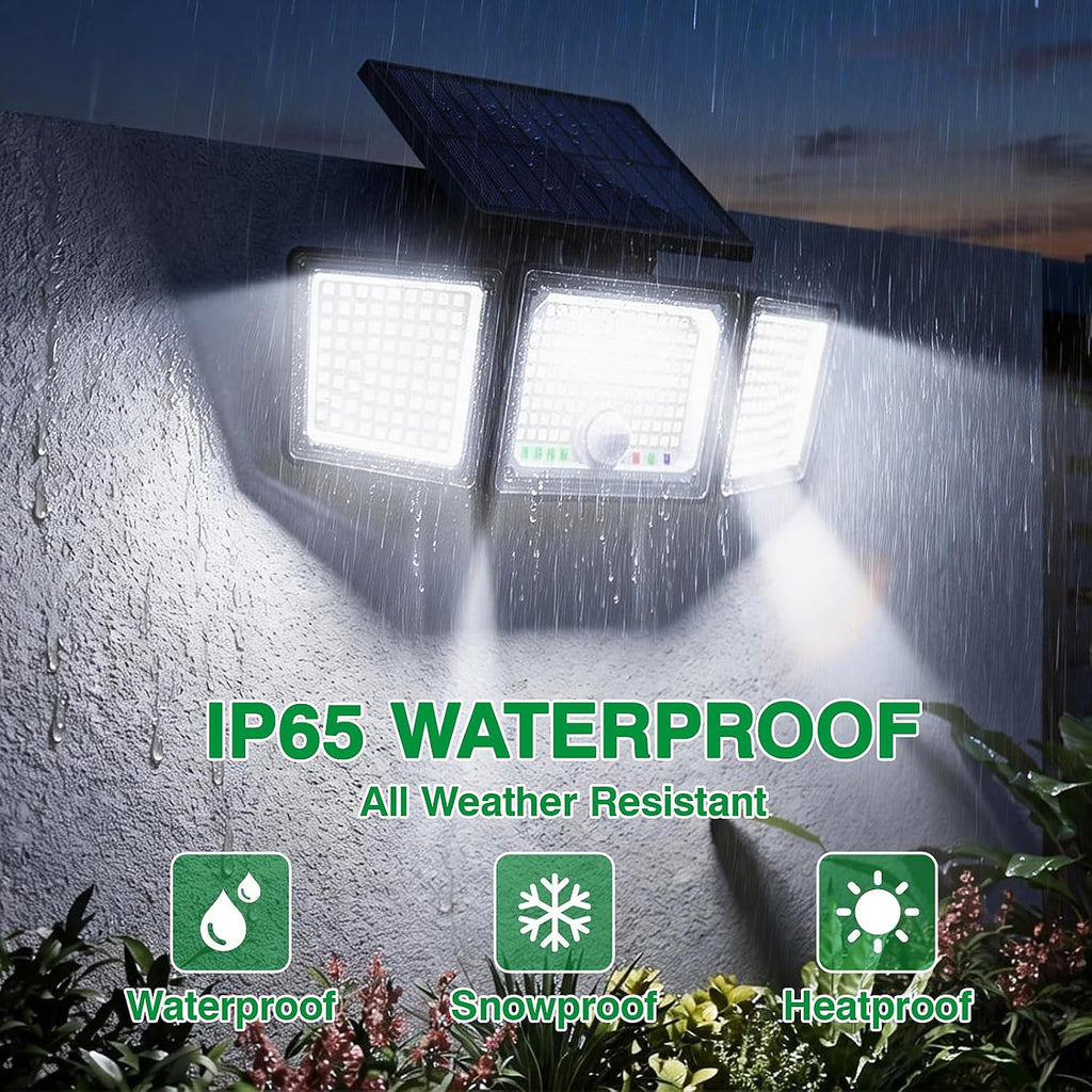 Solar Outdoor Lights Motion Sensor, 2500Lm 286 Led Security Flood Lights With Visual Battery & Mode Display, 3 Lighting Modes, Ip65 Waterproof 3-Head Wide Angle For Garage, Yard, Patio (2 Pack)