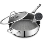 SNOWCLAD Frying Pans Nonstick with Lid,Hybrid Non Stick 5 Quart Saute pan,PFOA Free Cookware,Stainless Steel skillet,12 inch Deep Saute Pan,Dishwasher&Oven Safe,Works on All Cooktops