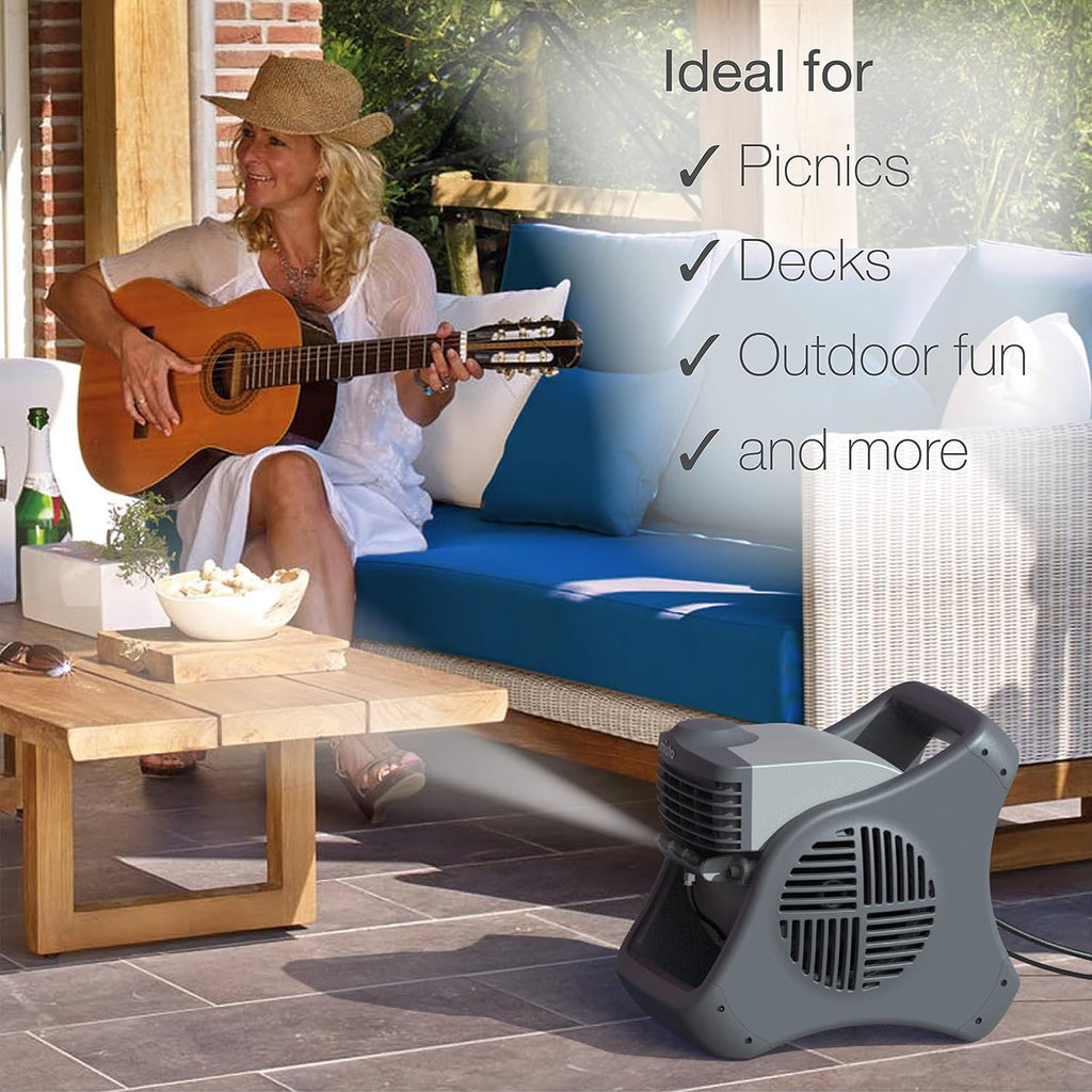 Lasko Misto Outdoor Misting Blower Fan, Ideal For Sports, Camping, Decks & Patios, 3 Speeds, 15", Black, 7050