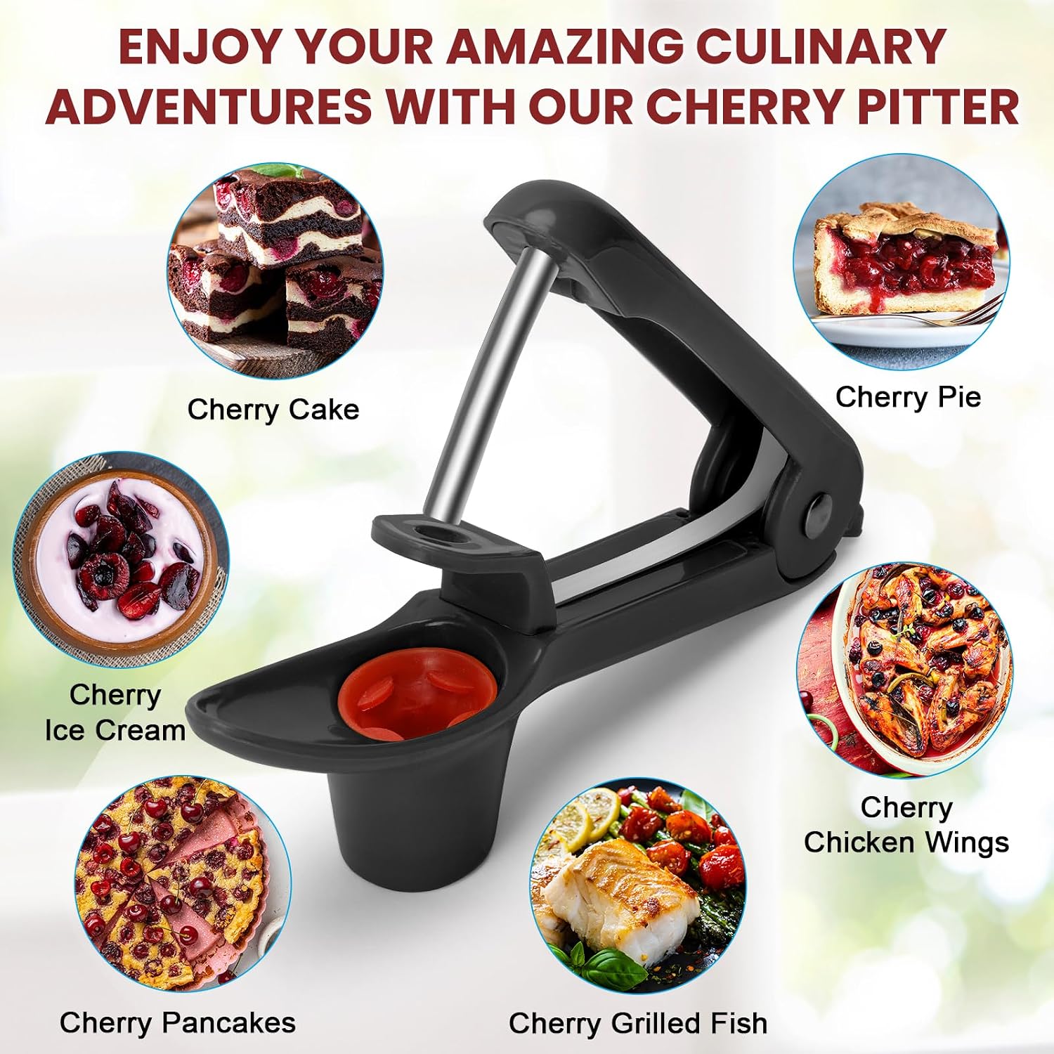 Schvubenr Cherry Pitter Tool - Stainless Steel Cherry Corer Pitter With Ergonomic Push Design - Easy To Use For Making Cherry Jam - Pit Cherry With Ease, Saving Time & Space With Lock Design(Black)