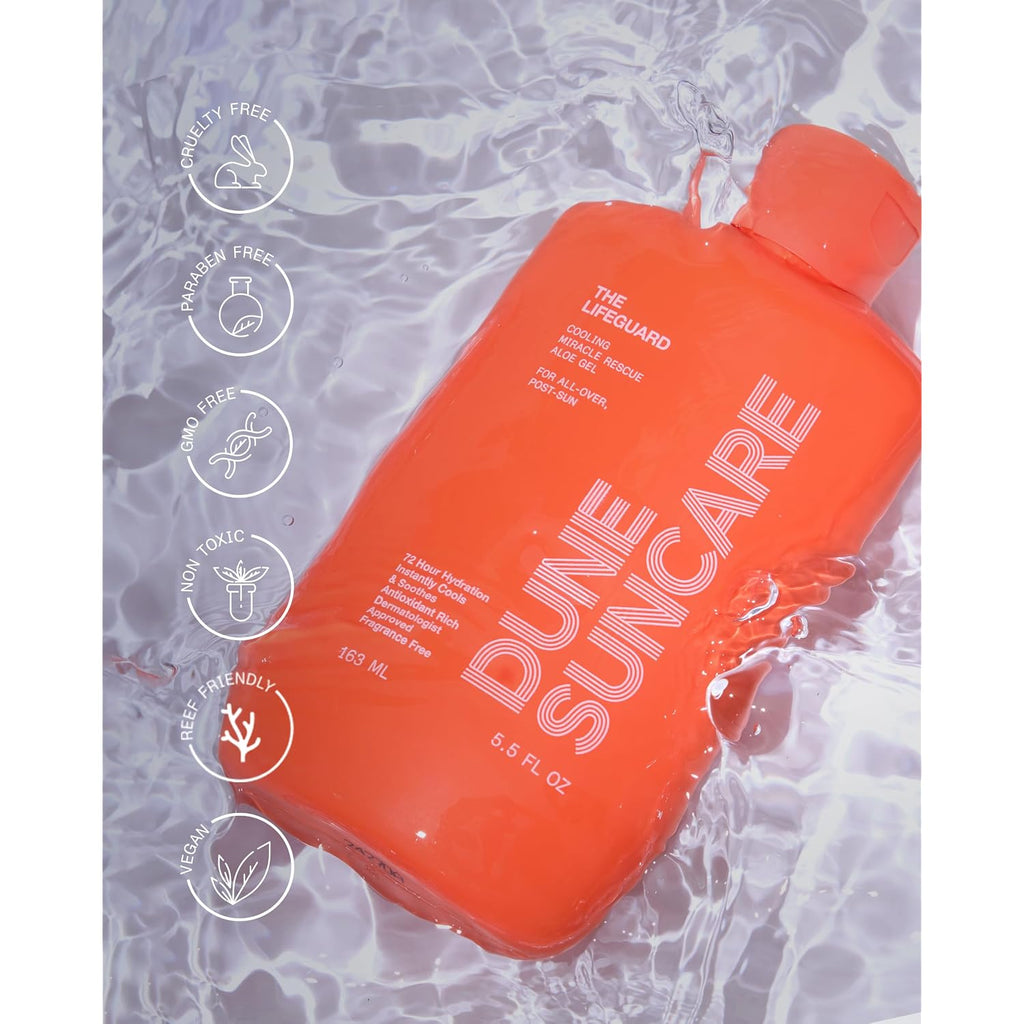 Dune The Lifeguard Aloe Vera Gel For Sunburn Relief, Minty Cooling Sensation, Fast Absorbing After Sun Gel For Sun-Exposed Skin, Hydrating Non-Sticky Formula, Vegan Skin Recovery Gel, 5.5 Fl Oz