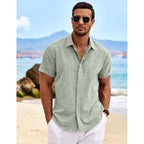 Coofandy Men'S Linen Shirts Short Sleeve Casual Shirts Button Down Shirt For Men Beach Summer Wedding Shirt