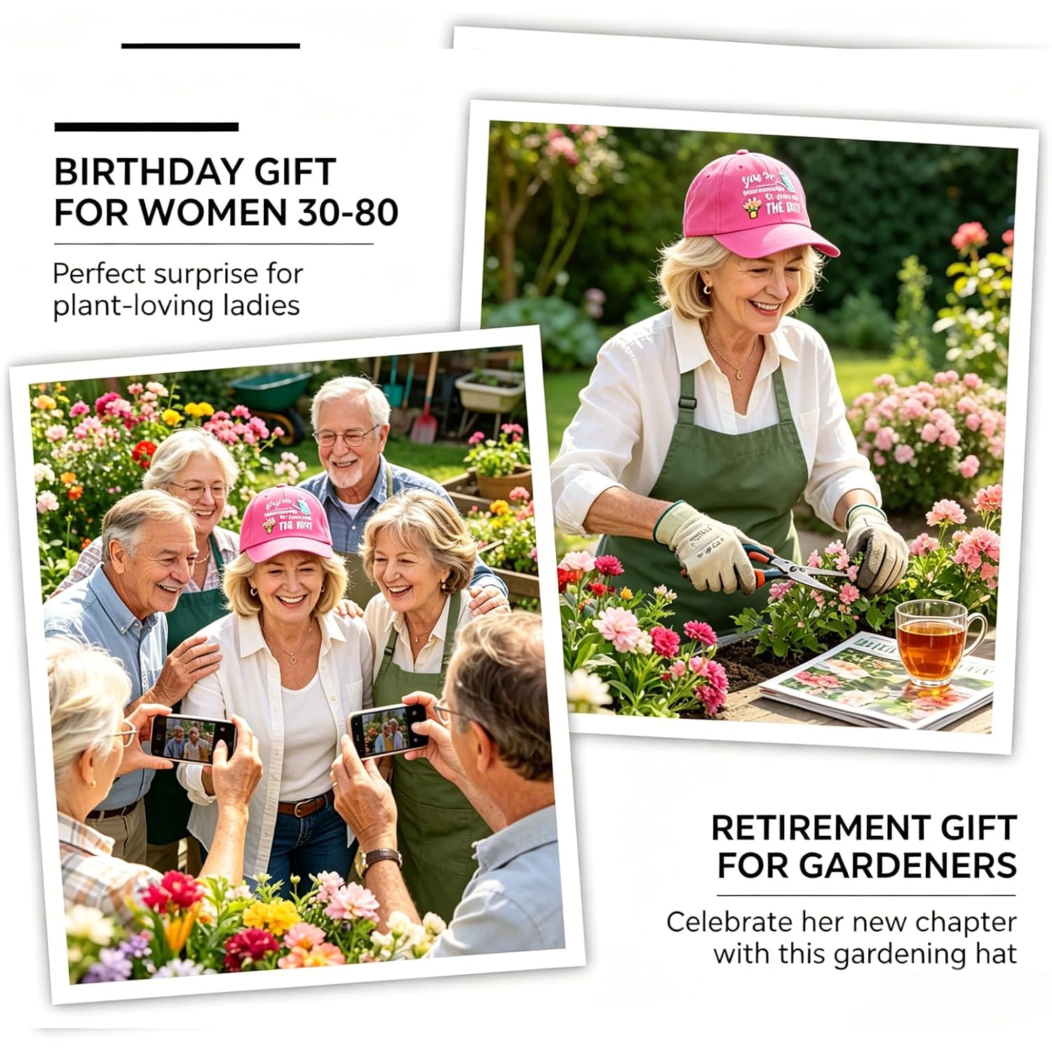 Gardening Hat for Women - Adjustable Cotton Garden Hat, Retirement Gifts for Mom Grandma, Gardening Essentials Pink