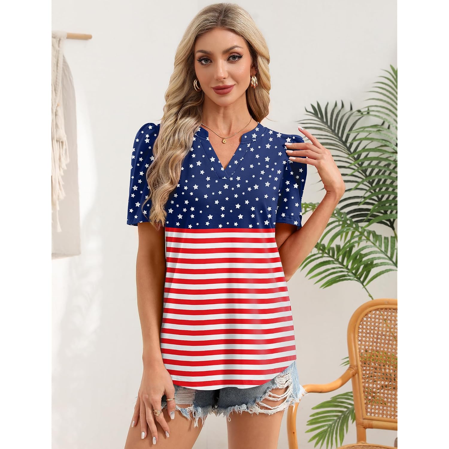 Zeagoo Women Blouses Puff Short Sleeve Tops V Neck Dressy Casual Spring Shirts Boho Floral Cute Clothes 2026
