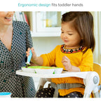 Munchkin® Raise™ Toddler Fork and Spoon Utensil Set, Rest Keeps Tip Off Table, BPA Free, 4 Pack, Blue/Green