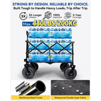 Hikenture Beach Wagon With Balloon Wheels, 9" Pu Tires Collapsible Wagon | 440Lbs Heavy Duty Beach Cart With Big Wheels For Sand, Large Capacity Utility Wagons Carts Foldable