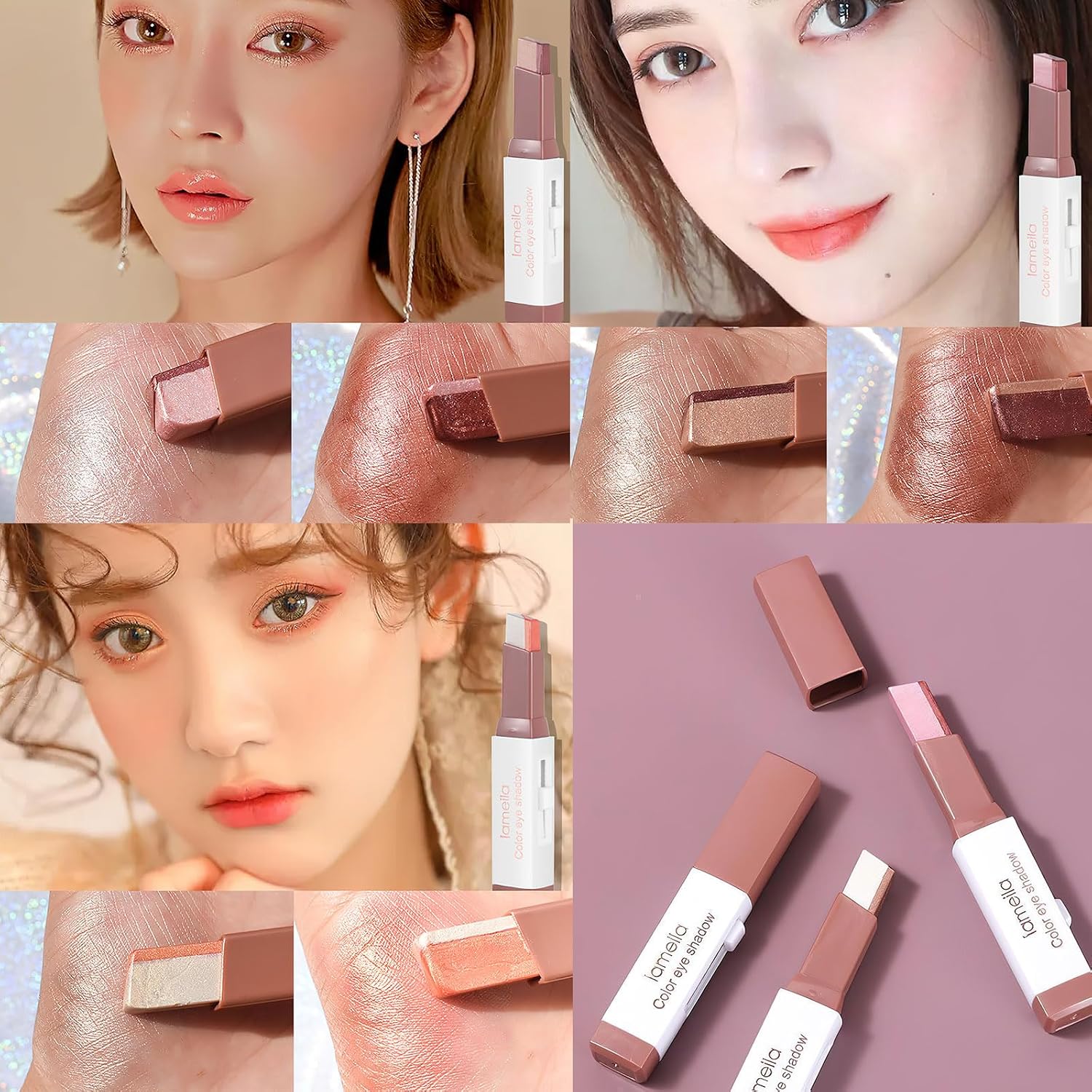 6 Color Eyeshadow Stick Set, Pink, 3 Pcs