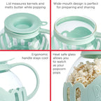 Ecolution Patented Micro-Pop Microwave Popcorn Popper with Temperature Safe Glass, 3-in-1 Lid Measures Kernels and Melts Butter, Made Without BPA, Dishwasher Safe, 3-Quart, Aqua