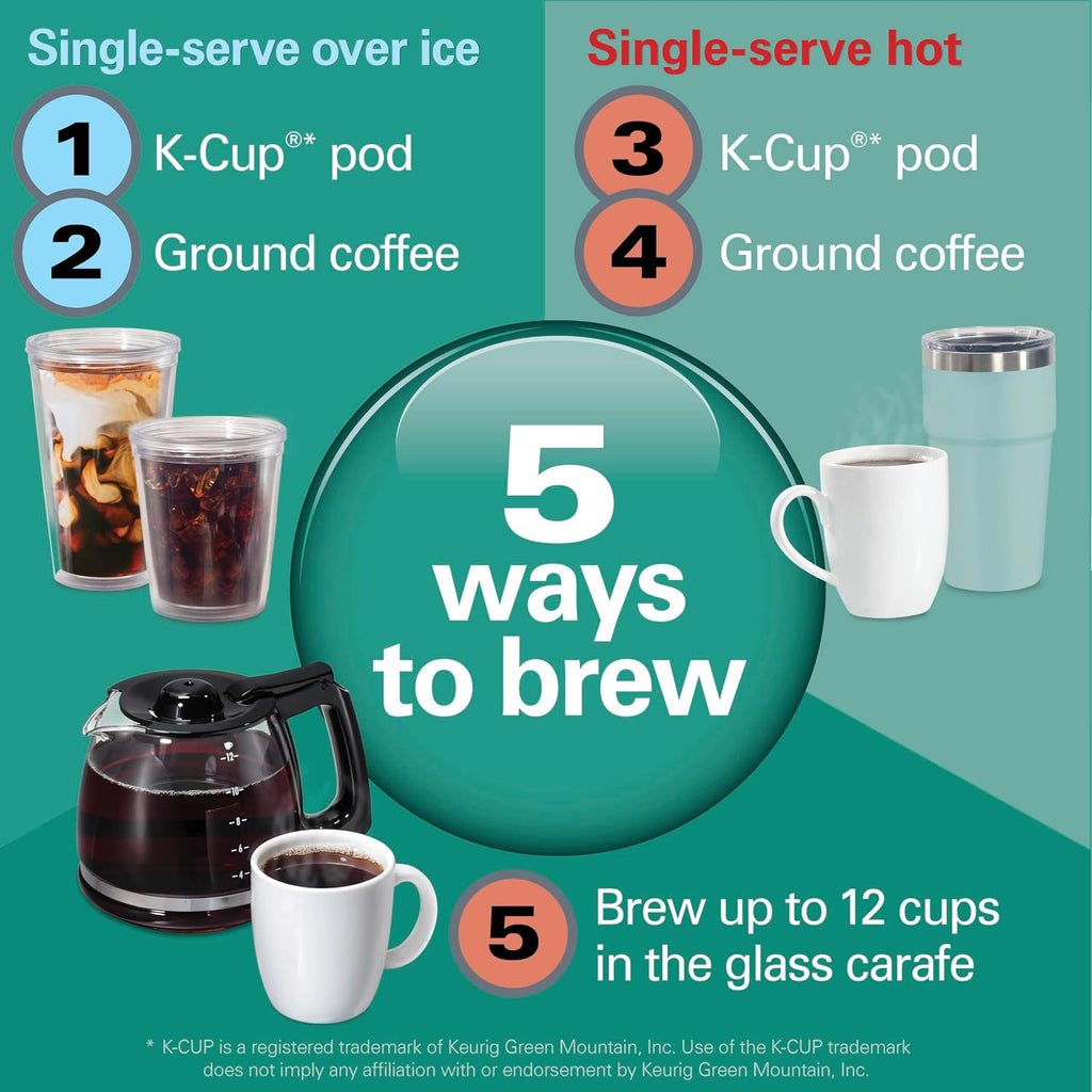 Hamilton Beach Flexbrew Advanced 5-In-1 Drip & Single Serve Coffee Maker | Single Serve Hot & Iced Coffee Maker | 12 Cup Programmable Drip Coffee Maker | Removable 60 Oz. Reservoir | Black