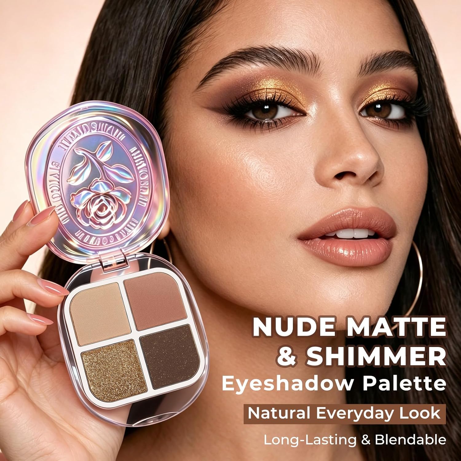 Neutral Nude Eyeshadow Makeup Palette, Taupe Brown & Gold Eye Shadow Quad, Matte & Glitter Finish Highly Pigmented Long Lasting Make Up Pallet, Travel Friendly Size