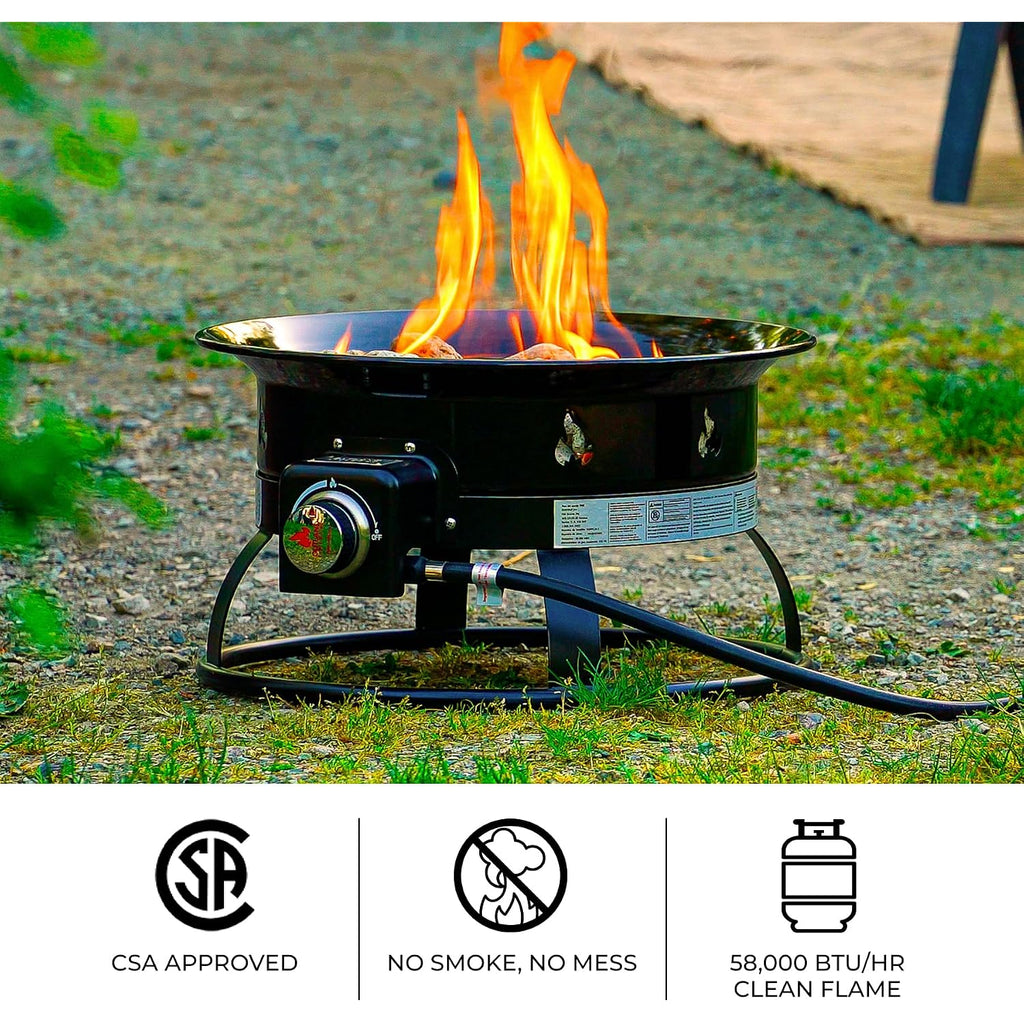 Outland Living Portable Propane Fire Pit, 19-Inch, 58,000 Btu Smokeless Gas Firebowl | Perfect For Camping, Patio, Backyard, Tailgating, Deck, Rv| Black 823 Standard