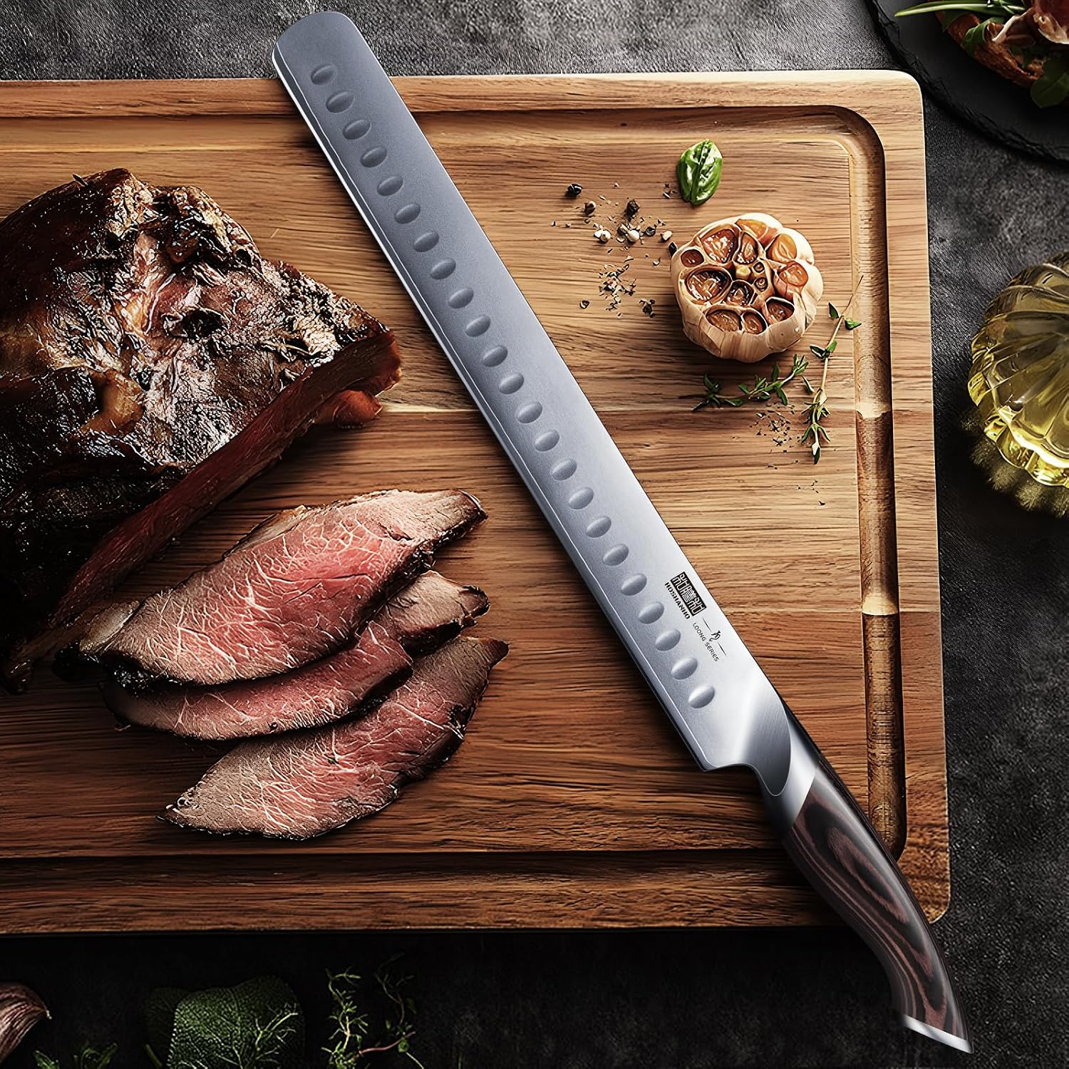 Hoshanho Carving Knife 12 Inch, Japanese High Carbon Steel Slicing Knife With Ergonomic Pakkawood Handle, Razor Sharp Brisket Knives For Meat Cutting, Bbq, Turkey