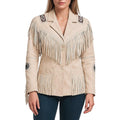 Spazeup Women'S Genuine Leather Fringe Jacket | Western Style Cream Fringe Jacket For Women