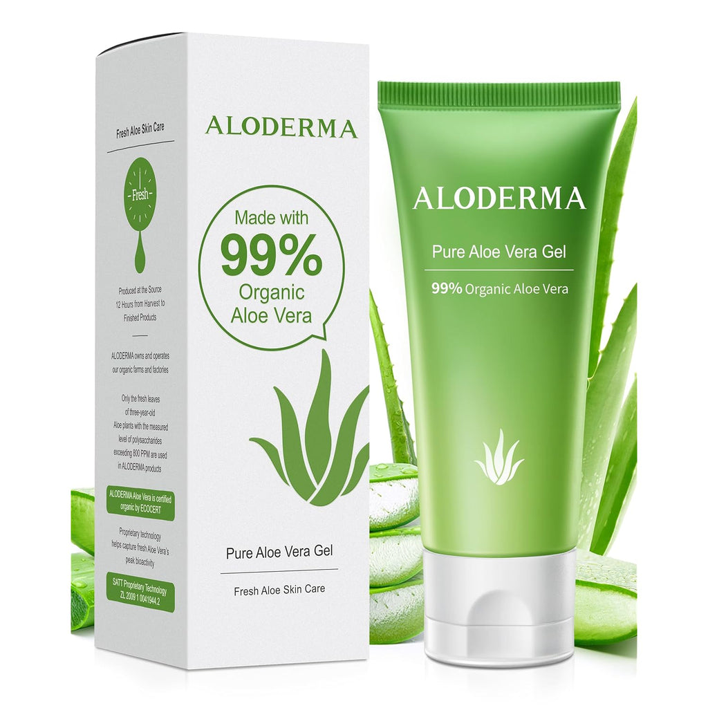 Aloderma Aloe Vera Gel Made Within 12 Hours Of Harvest With 99% Pure Organic Aloe Vera, Naturally Hydrating For Soothing Skincare, Moisturizing Aloe Gel For Skin, Face, Sensitive Skin - 4.02Oz