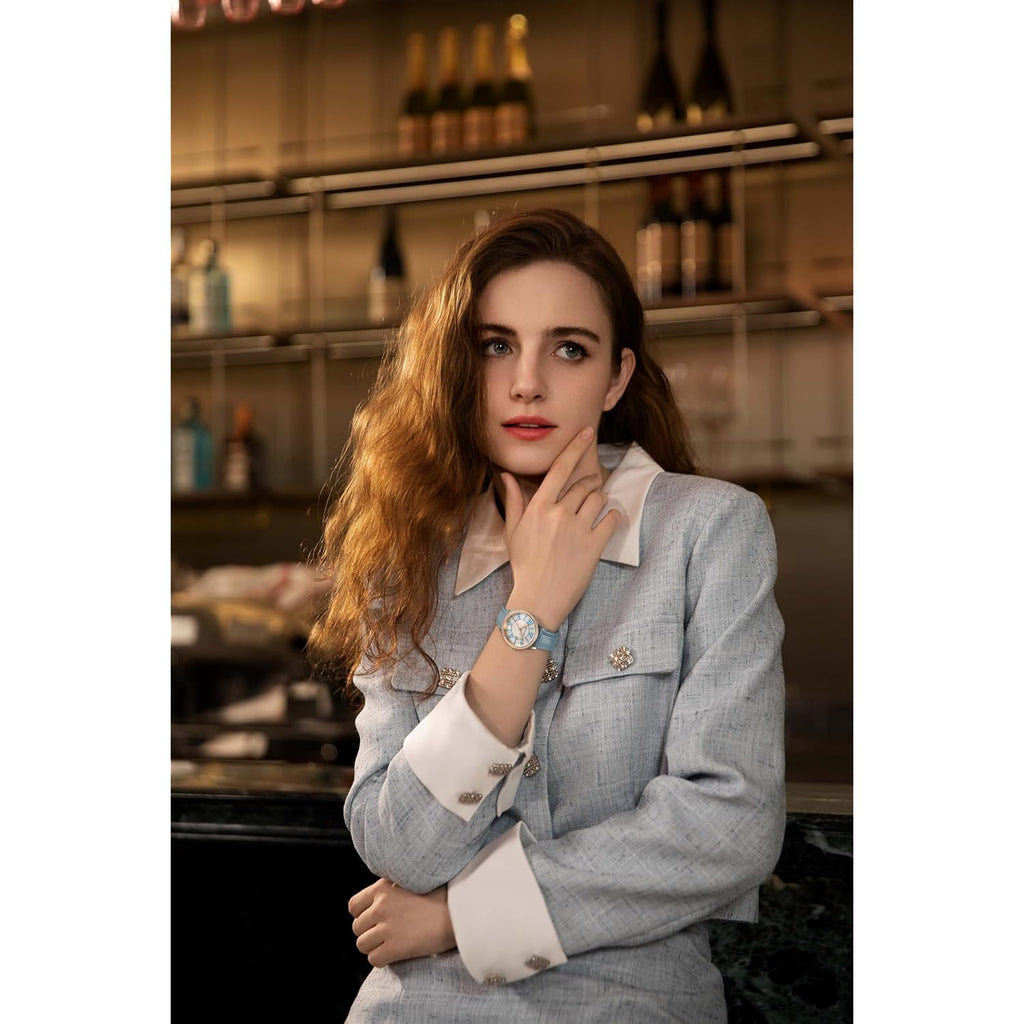 Golden Maple Dainty Watches For Women, Mother-Of-Pearl Dial And Swiss Quartz Movement, Ladies Watch With Leather Strap