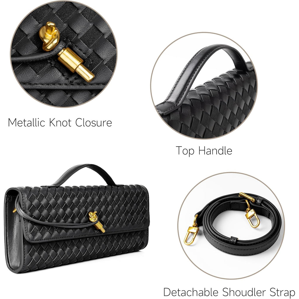 Joryin Woven Purse for Women Evening Clutch Woven Leather & Suede Handbags Crossbody Bag Suede Purse Formal Evening Bag