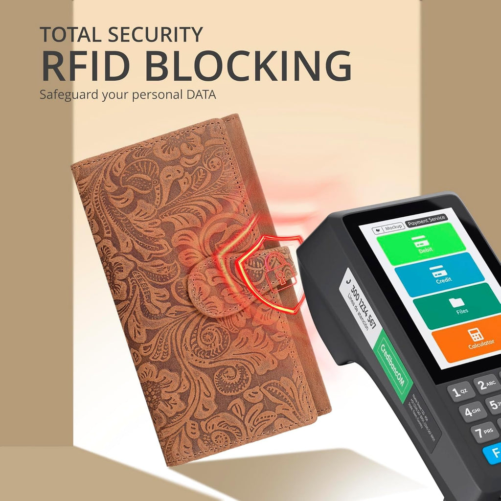 Real Leather Women Wallet Leather with RFID Blocking -Trifold Card Holder Designer Ladies Clutch with ID Window Wallets