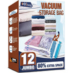 12 Jumbo Vacuum Storage Bags For Bedding, Vacuum Seal Bags For Clothing | Extra Large Xl, Airtight Triple Seal, Save 80% Space, Hand Pump, Work With Vacuum, Double Zip, Reusable, Easy To Use