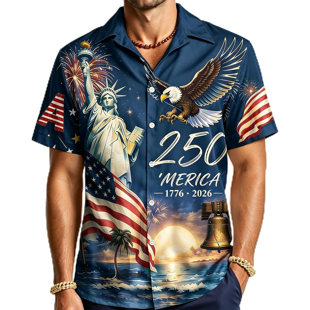 250Th Anniversary Usa Hawaiian Shirt For Men, 1776-2026 Patriotic Short Sleeve Shirt, Independence Day Gifts